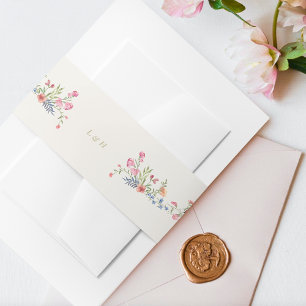 spring floral arms monogram wedding invitation belly band