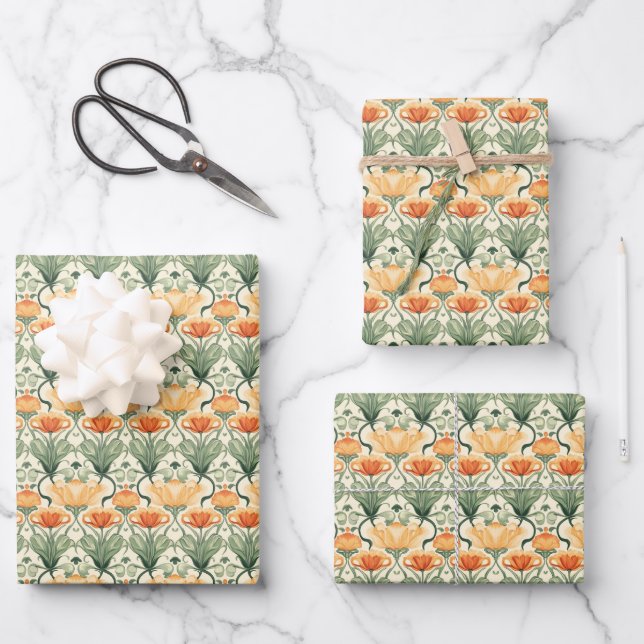 Spring Floral Art Nouveau Wrapping Paper Sheet (Front)