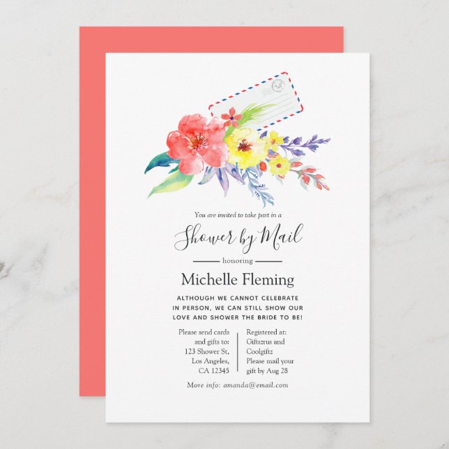 Spring Floral Baby or Bridal Shower by Mail Invitation (Front/Back)
