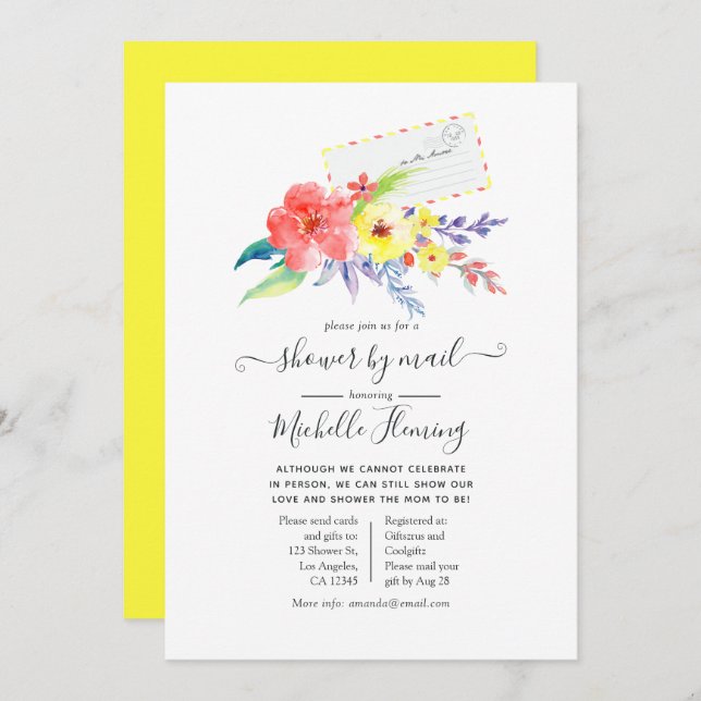 Spring Floral Baby Shower by Mail Invitation (Front/Back)