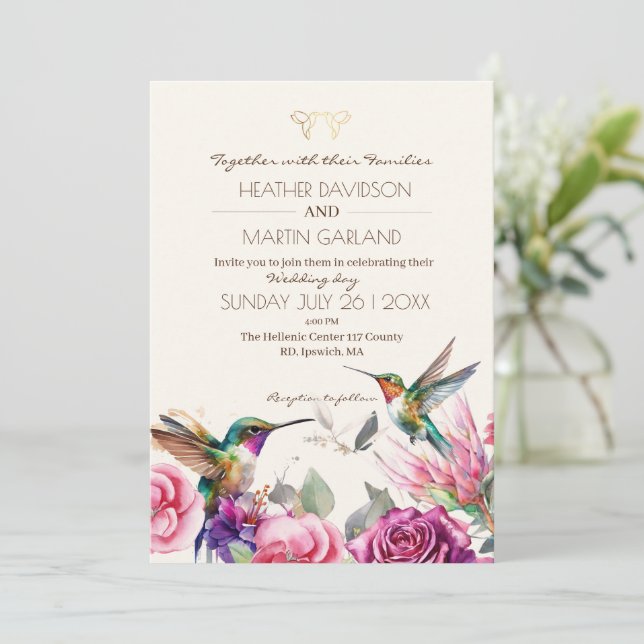  Spring Floral Birds Wedding Invitation (Standing Front)