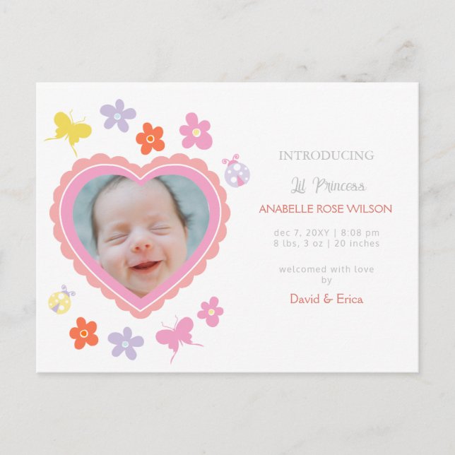 Spring Floral Blooms Girl Photo Birth Announcement (Front)