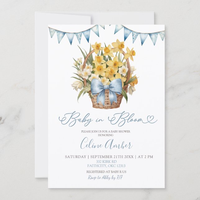 Spring Floral Blue Coquette Baby Shower Invitation (Front)