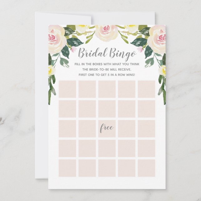 Spring Floral Blush Bridal Shower Bingo Game Card (Front)