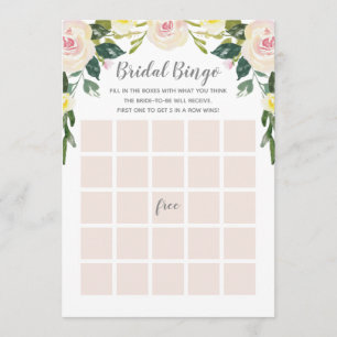 Spring Floral Blush Bridal Shower Bingo Game Card
