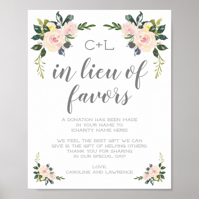 Spring Floral Blush In Lieu of Wedding Favours Sig Poster (Front)