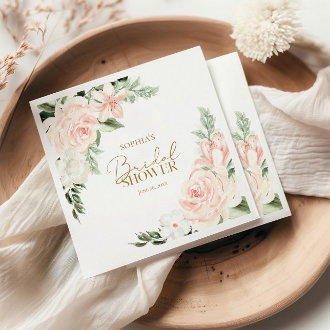 Spring Floral Blush Pink Sage Green Bridal Shower Napkin (Creator Uploaded)