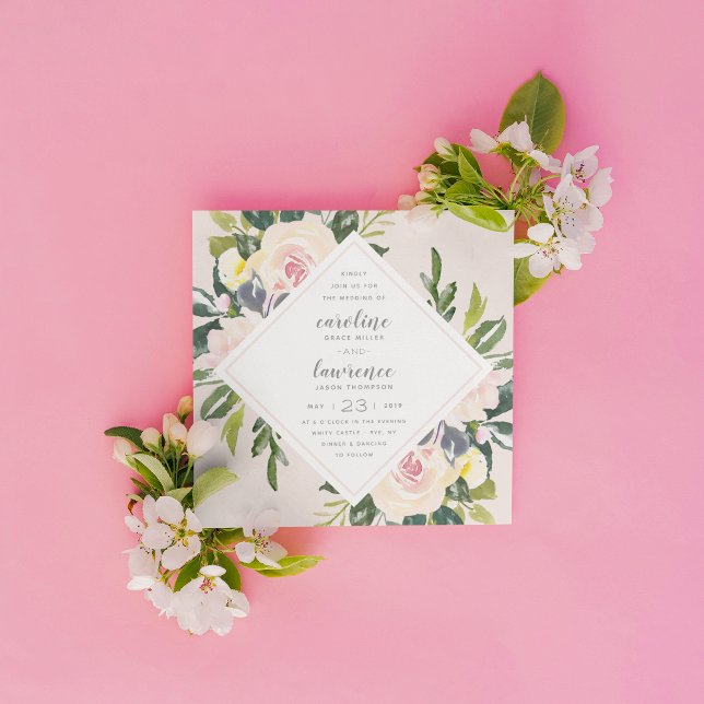 Spring Floral Blush | Square Wedding Invitation (Creator Uploaded)
