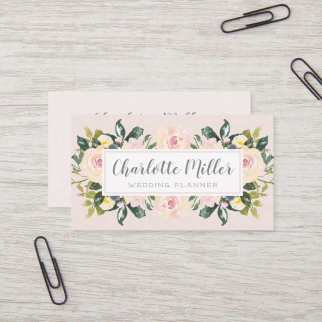 Spring Floral Blush Watercolor Business Card (Front/Back In Situ)