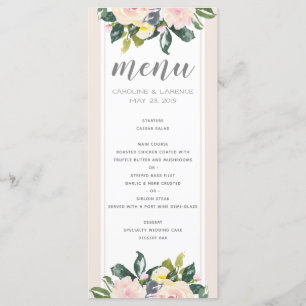 Spring Floral Blush Wedding Menu Card