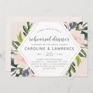 Spring Floral Blush   Wedding Rehearsal Dinner Invitation
