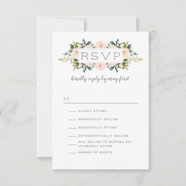 Spring Floral Blush | Wedding RSVP Humour Options Card (Front)