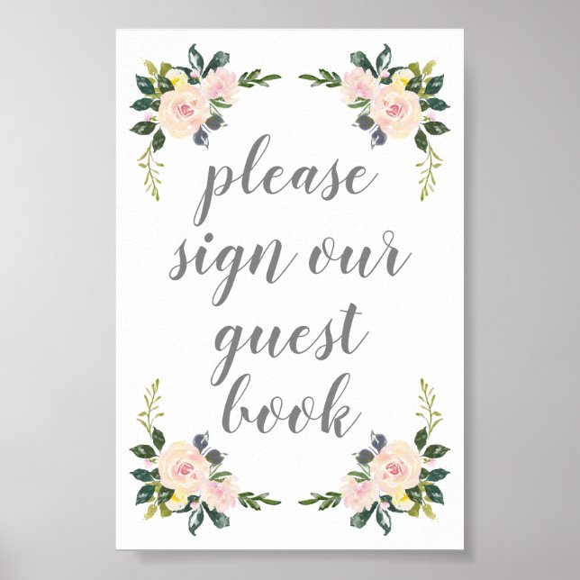 Spring Floral Blush Wedding Sign Our Guestbook (Front)