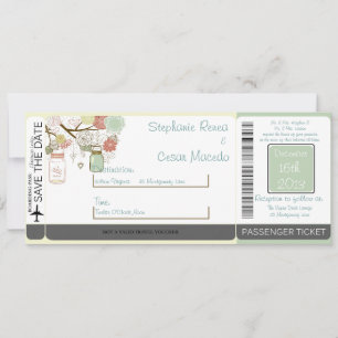 Spring Floral Boarding Pass Wedding Invitation