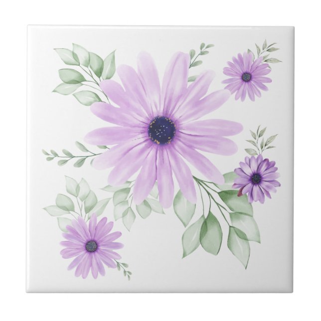 Spring Floral Botanical Pattern Ceramic Tile  (Front)