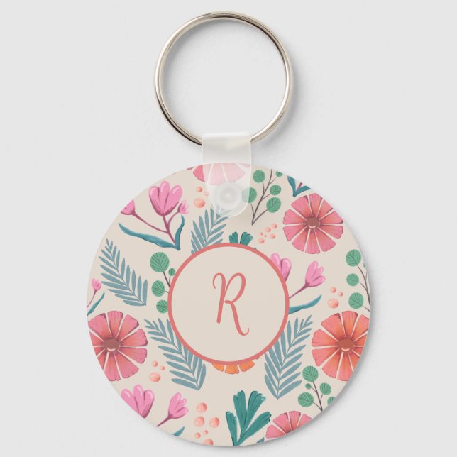 Spring Floral Botanical Pattern Colourful Keychain (Front)