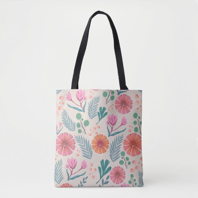 Spring Floral Botanical Pattern Colourful Tote Bag (Front)