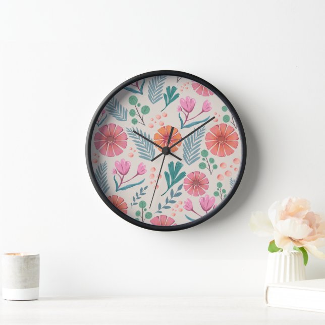 Spring Floral Botanical Pattern Wall Clock (Home)