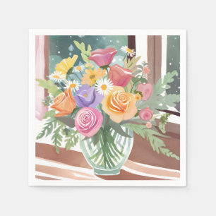 Spring Floral Bouquet Flower Vase Watercolor Napkin