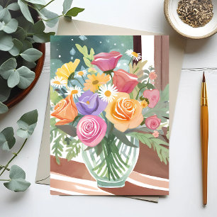 Spring Floral Bouquet   Flower Vase Watercolor Postcard