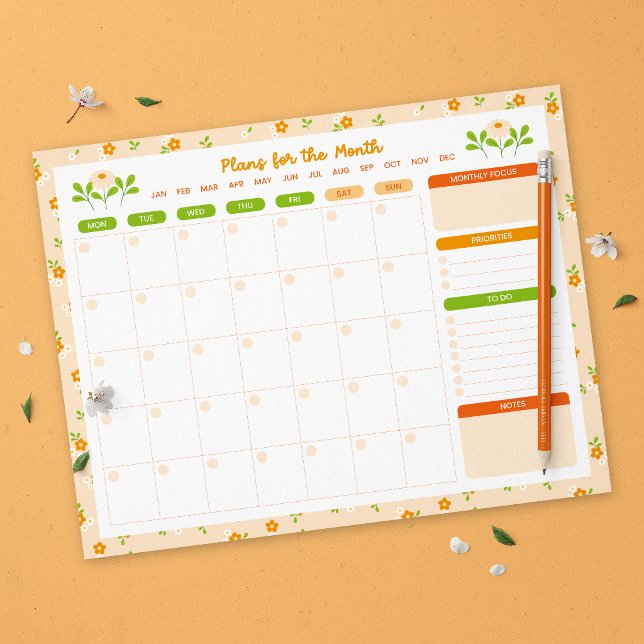 Spring Floral Bouquet Monthly Monday Start Planner Notepad (Creator Uploaded)