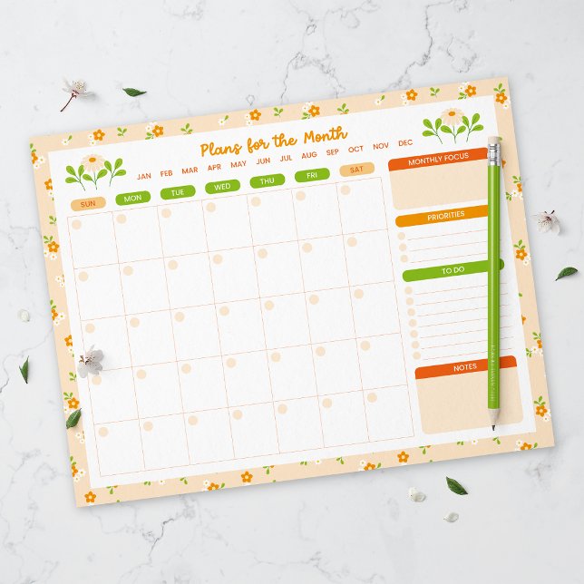 Spring Floral Bouquet Monthly Sunday Start Planner Notepad (Creator Uploaded)