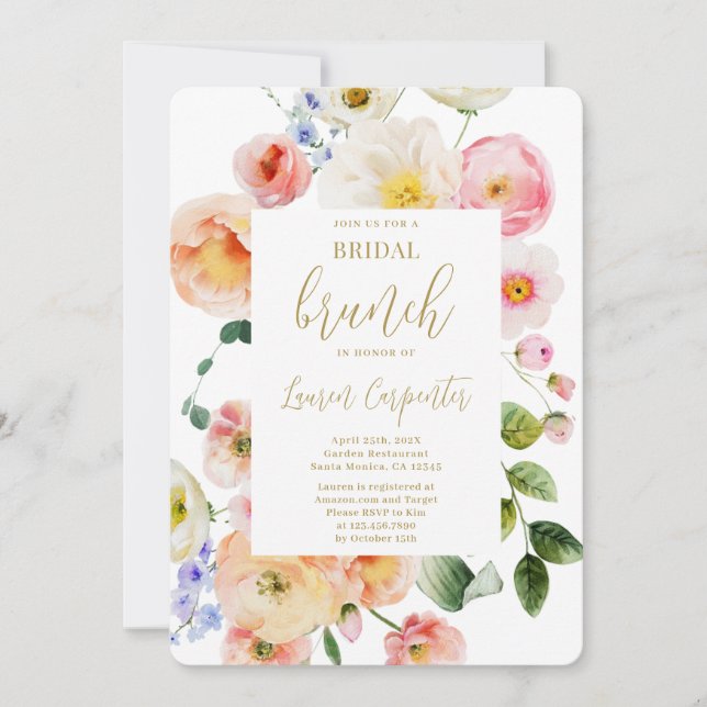 Spring Floral Bridal Shower Brunch Invitation (Front)