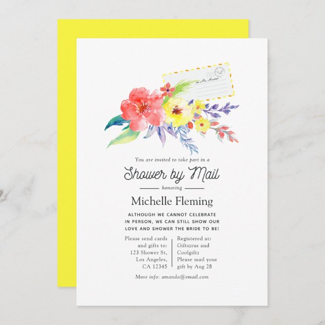 Spring Floral Bridal Shower by Mail Invitation (Front/Back)