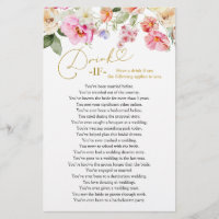 Spring Floral Bridal Shower Drink If Game Cards