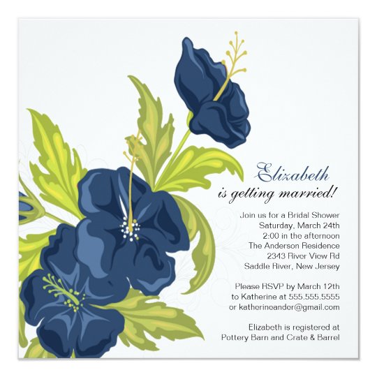 Spring Floral Bridal Shower Invitation Navy Blue
