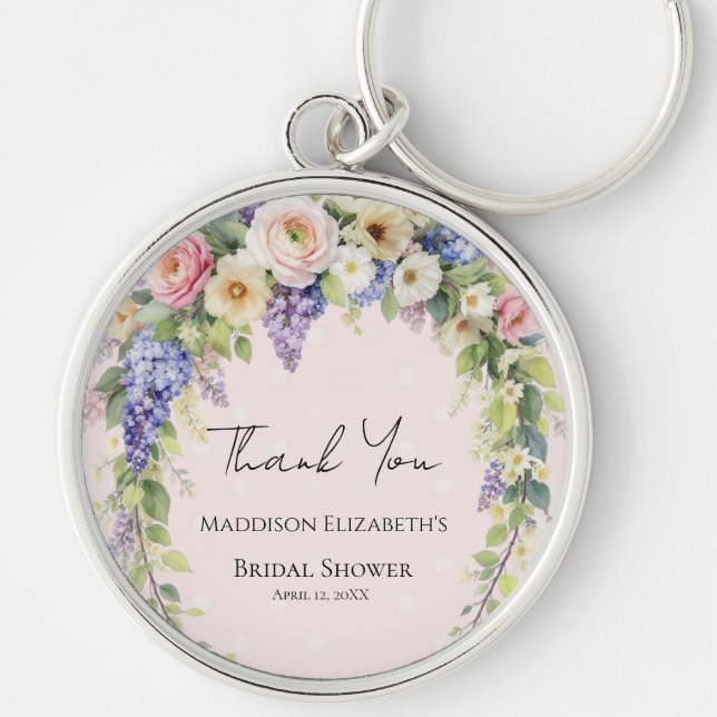 Spring floral Bridal Shower Key Ring (Front)