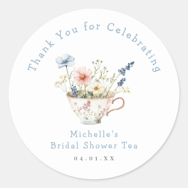 Spring Floral Bridal Shower Tea Party Classic Round Sticker (Front)