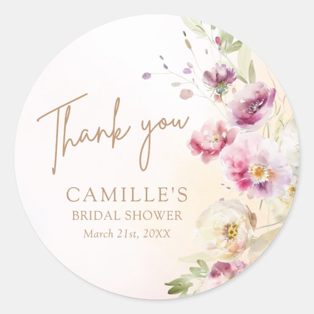 Spring Floral Bridal Shower Thank you Classic Round Sticker (Front)