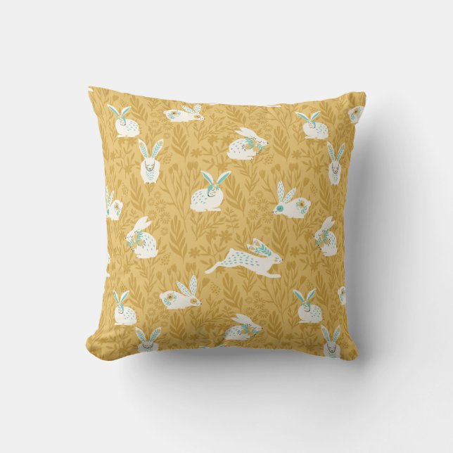 Spring Floral Bunnies Cushion (Front)