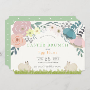Spring Floral Bunnies Easter Brunch & Egg Hunt Invitation