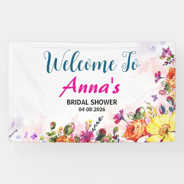Spring Floral Butterfly Garden Bridal Showers Banner (Horizontal)
