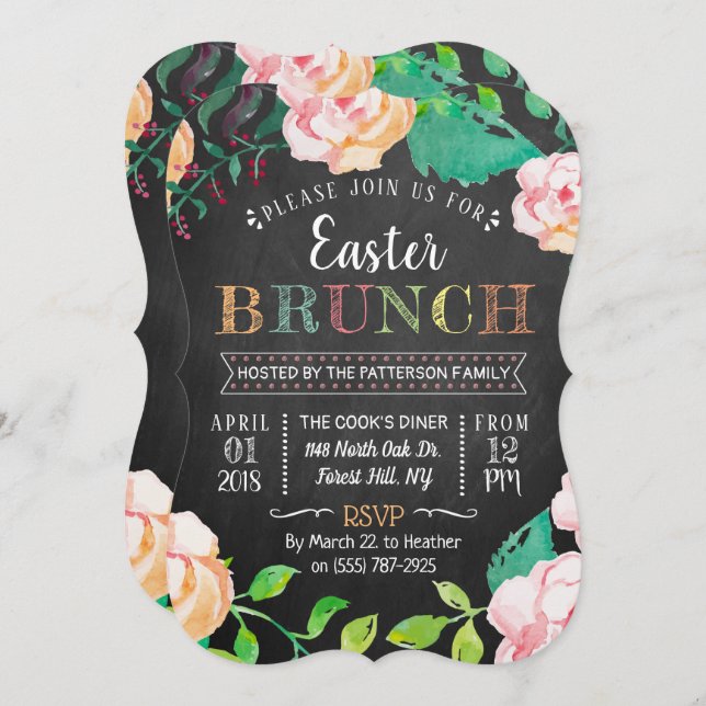 Spring Floral Chalkboard Easter Brunch Invitation (Front/Back)