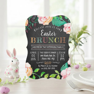 Spring Floral Chalkboard Easter Brunch Invitation
