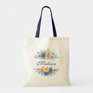 Spring Floral Chic Modern Personalised Name Tote Bag