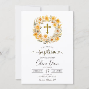 Spring Floral Daffodil Wreath Baptism Invitation