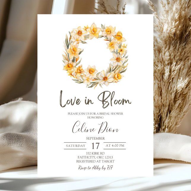 Spring Floral Daffodil Wreath Bridal Shower Invitation (Creator Uploaded)