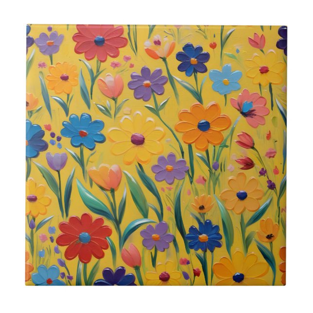 Spring floral design ceramic tile (Front)