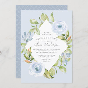 Spring Floral Diamond Dusty Blue Bridal Shower Invitation