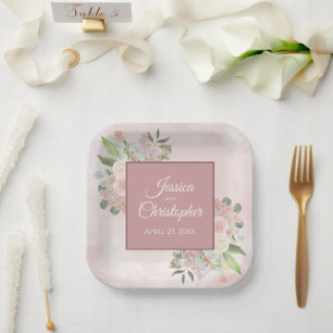 Spring Floral Dusty Rose Boho Watercolor Wedding Paper Plate