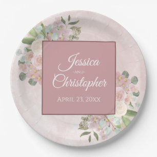 Spring Floral Dusty Rose Boho Watercolor Wedding Paper Plate
