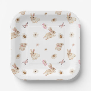 Spring Floral Easter Bunny Baby Shower Paper Plate