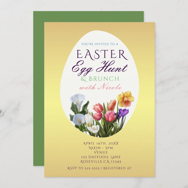 Spring Floral Easter Egg Hunt Elegant Invitations (Front/Back)