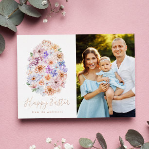 Spring Floral Easter Egg Photo Foil Holiday Card