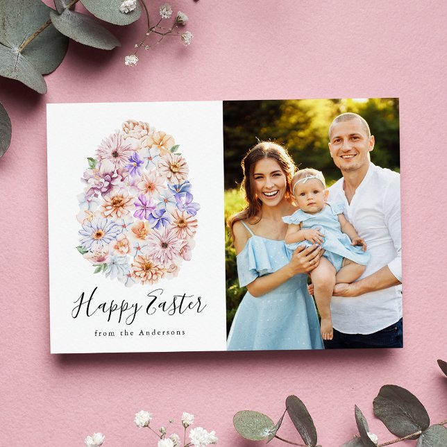 Spring Floral Easter Egg Photo Holiday Card (Creator Uploaded)
