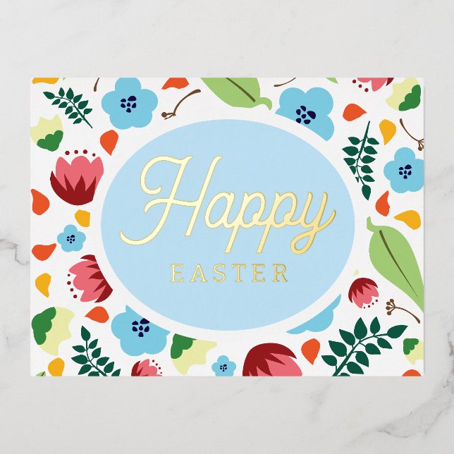 Spring Floral Easter Foil Holiday Postcard (Front)